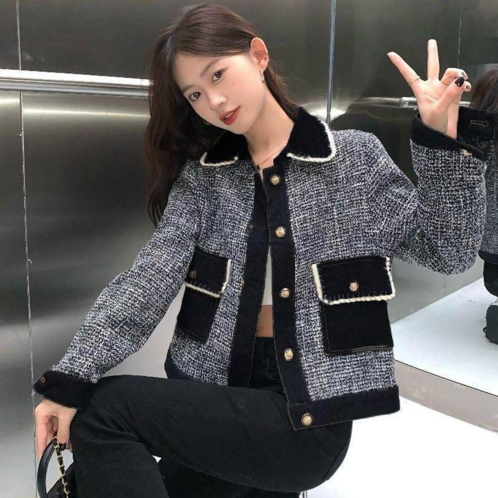 Kadınlar için Vintage Fransız Tarzı Örgü Sonbahar Kış Ceket Moda Dış Giyim