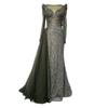 New product gold long-sleeved fishtail celebrity high-end temperament sexy and thin host evening dress skirt LA11101