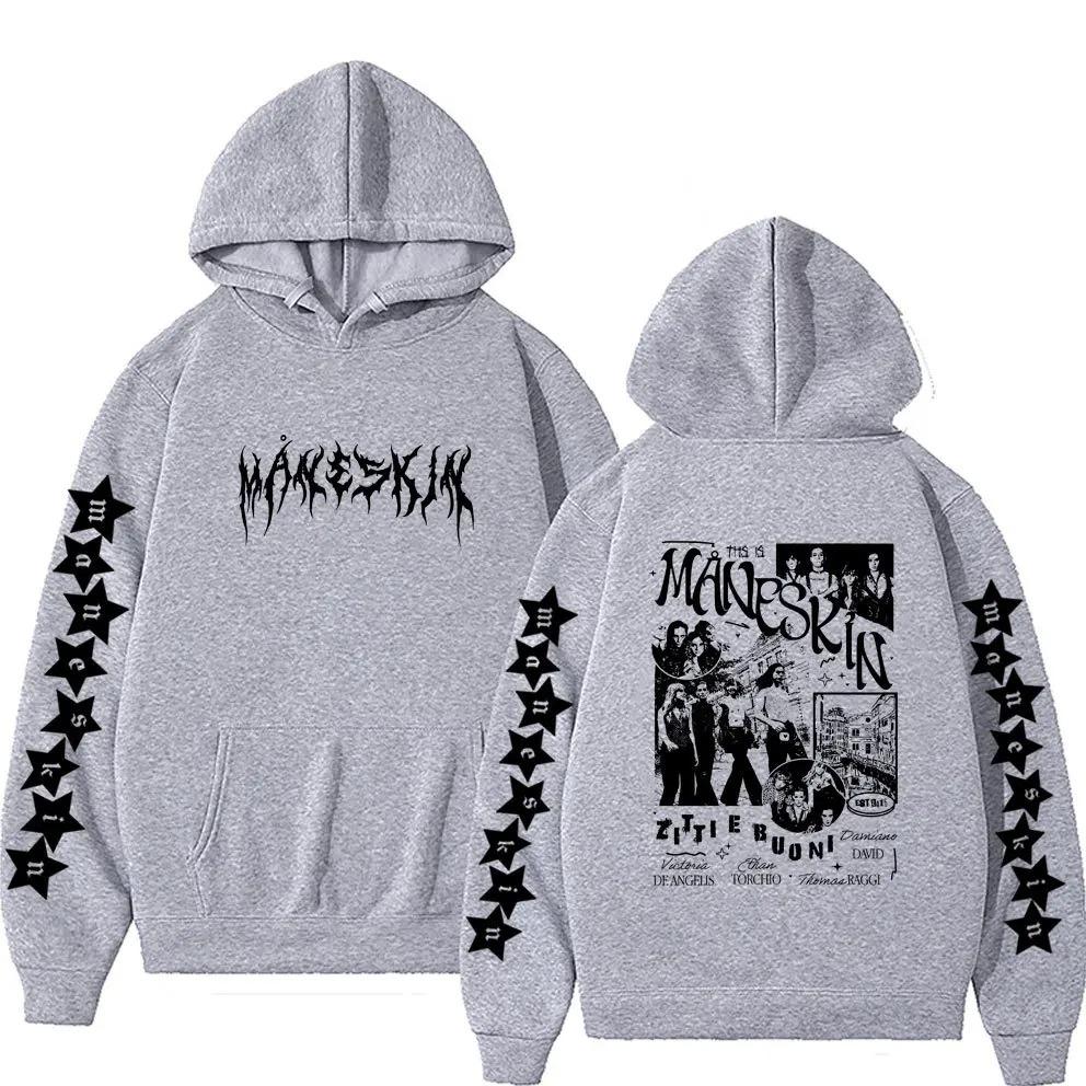 Modischer Streetwear-Sportswear-Hoodie mit doppelseitigem Grafikprint der italienischen Rockband Maneskin für Herren (Herbst, locker geschnitten)