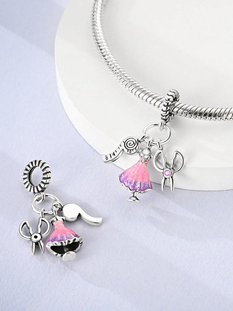 Charms Plata Pink Clothes Scissors Beads Copper Plated Fit Charms Copperoriginal Bracelet For Jewelry Making Diy Charm