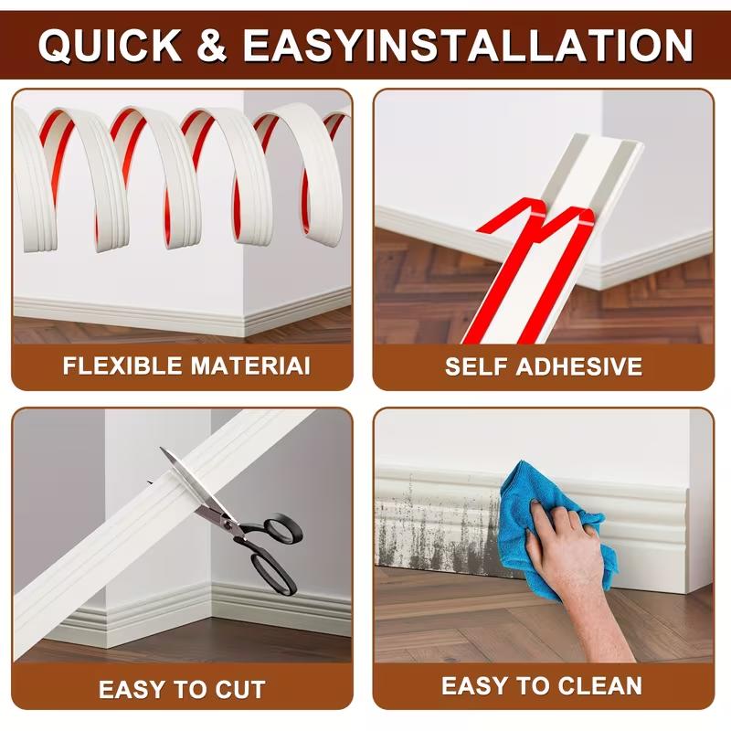 1PC 2m/78.74inch Soft Skirting Board Self-Adhesive Wall Sticker Wall Corner Floor Line Renovation Ugly Decoration Strip