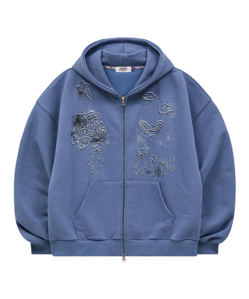 Hoodhood Doodle Alien Zip-Up Hoodie Dust Blue