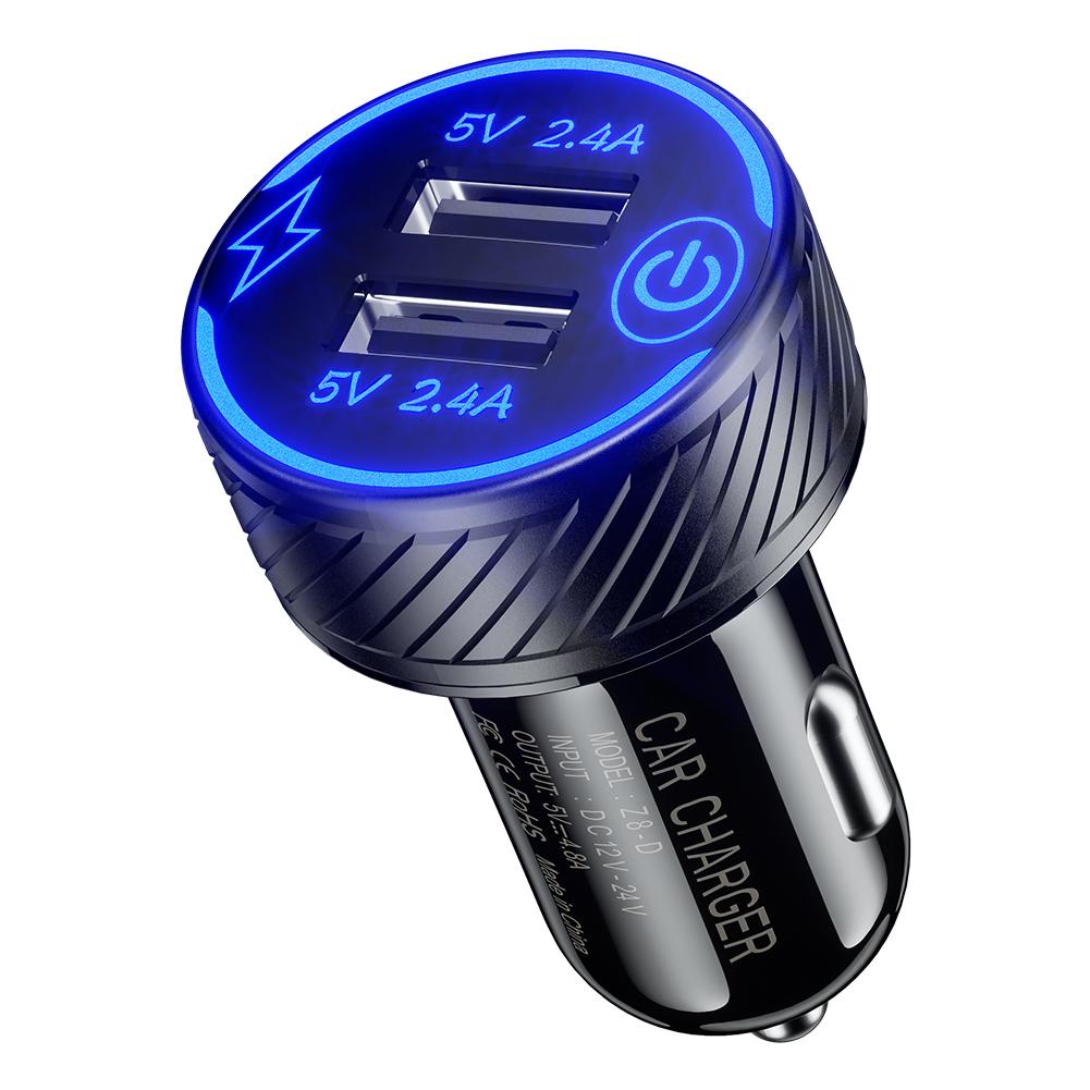 Dual USB Car Charger Adapter with Blue LED Touch Switch Cigar Lighter Socket 4.8A Charging Adapter for Huawei Xiaomi Pad