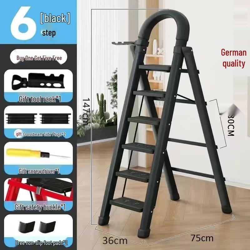 Multi-Functional Carbon Steel Folding A-Frame Telescopic Step Ladder for Indoor Use