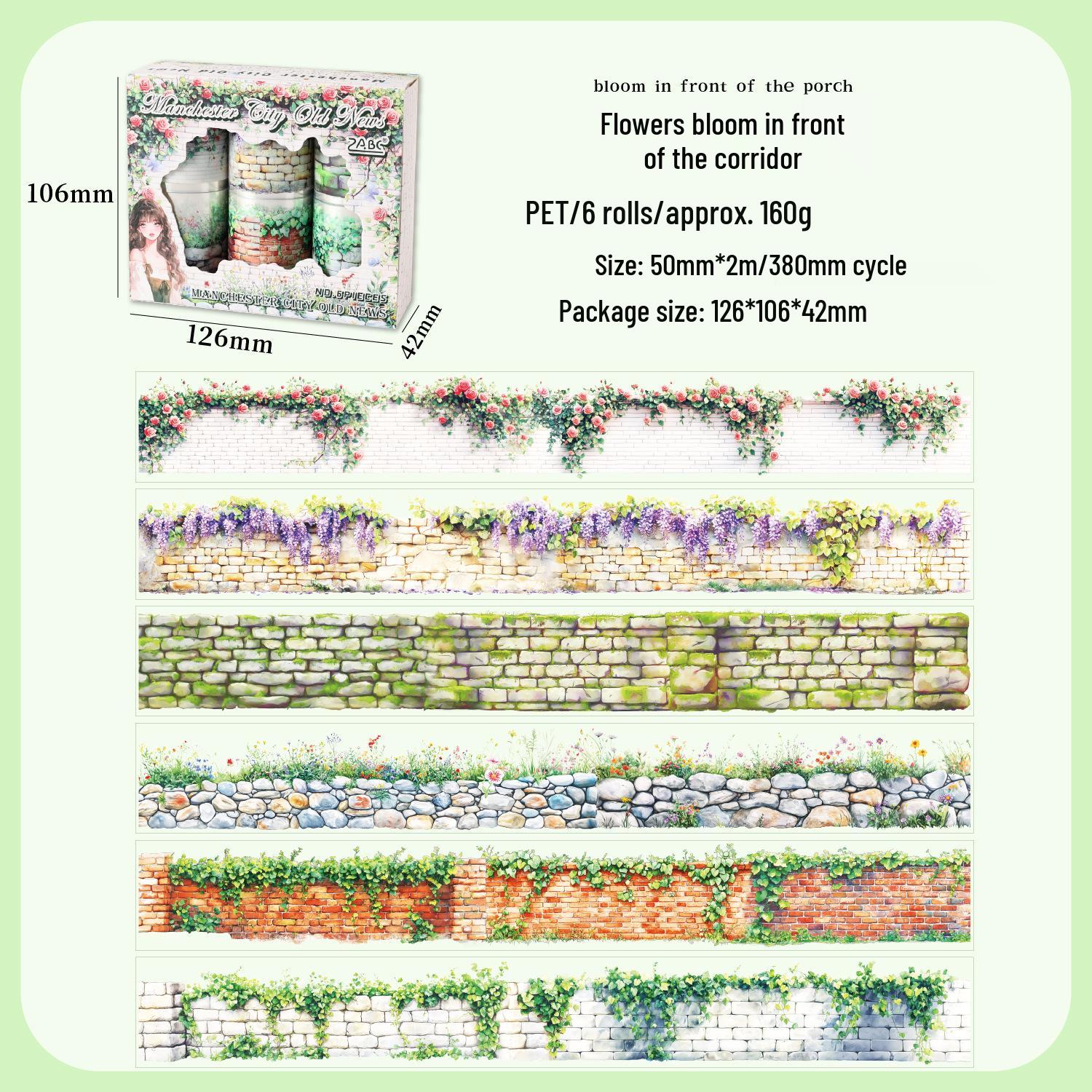 ZABC PET Tape Set: Manchester Old Stories Series - 6 Rolls Retro Stone Wall Theme