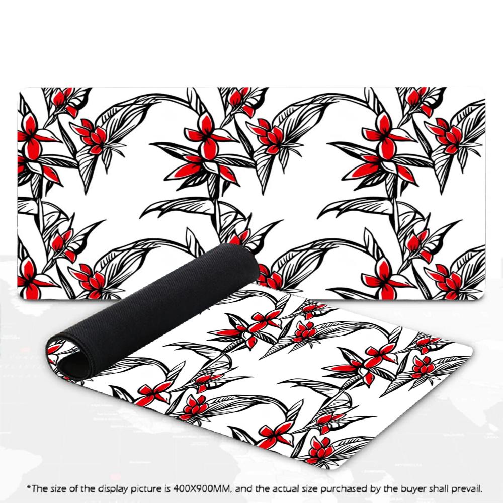 XXL Gaming Mousepad Black White Floral Pattern Desk Pad Rubber Anti-slip Overlock Keyboard Mat Daisy Flower Computer Mouse Mats