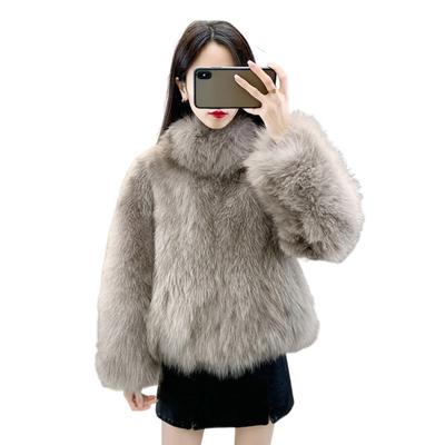 Auutmn Winter Lady Cardigan Coat Furry Plush Stand Collar Heat Retention Long Sleeves Thickened Short Type Solid Color Faux Fur Jacket