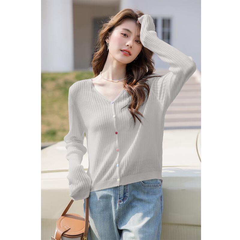 MOCANA Women's Summer Thin Long-Sleeve V-Neck Knit Top MKNJD3726