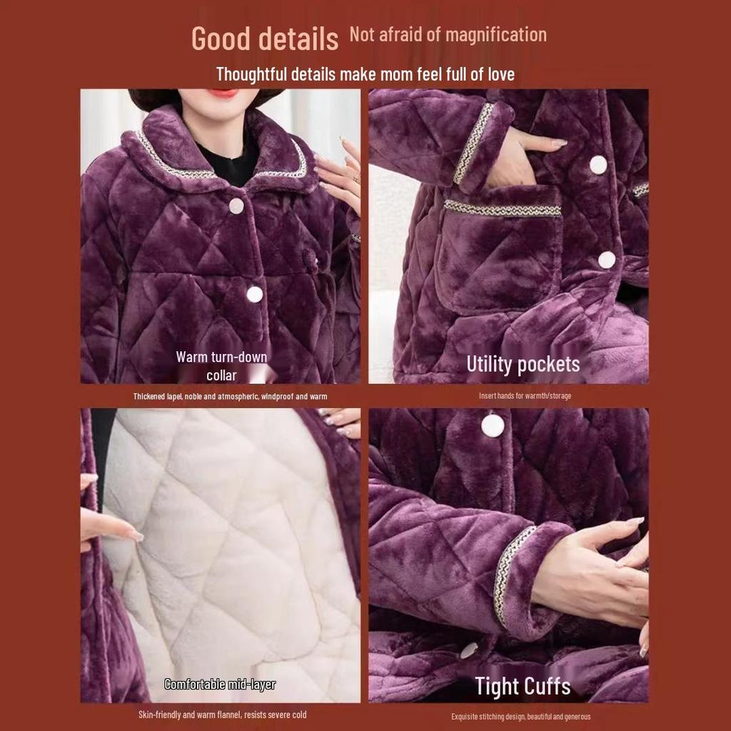 Women's Coral Fleece Flannel Pajamas: Warm, Thick, Quilted, Autumn/Winter Home Wear. Luxurious, Can Be Worn Outside.