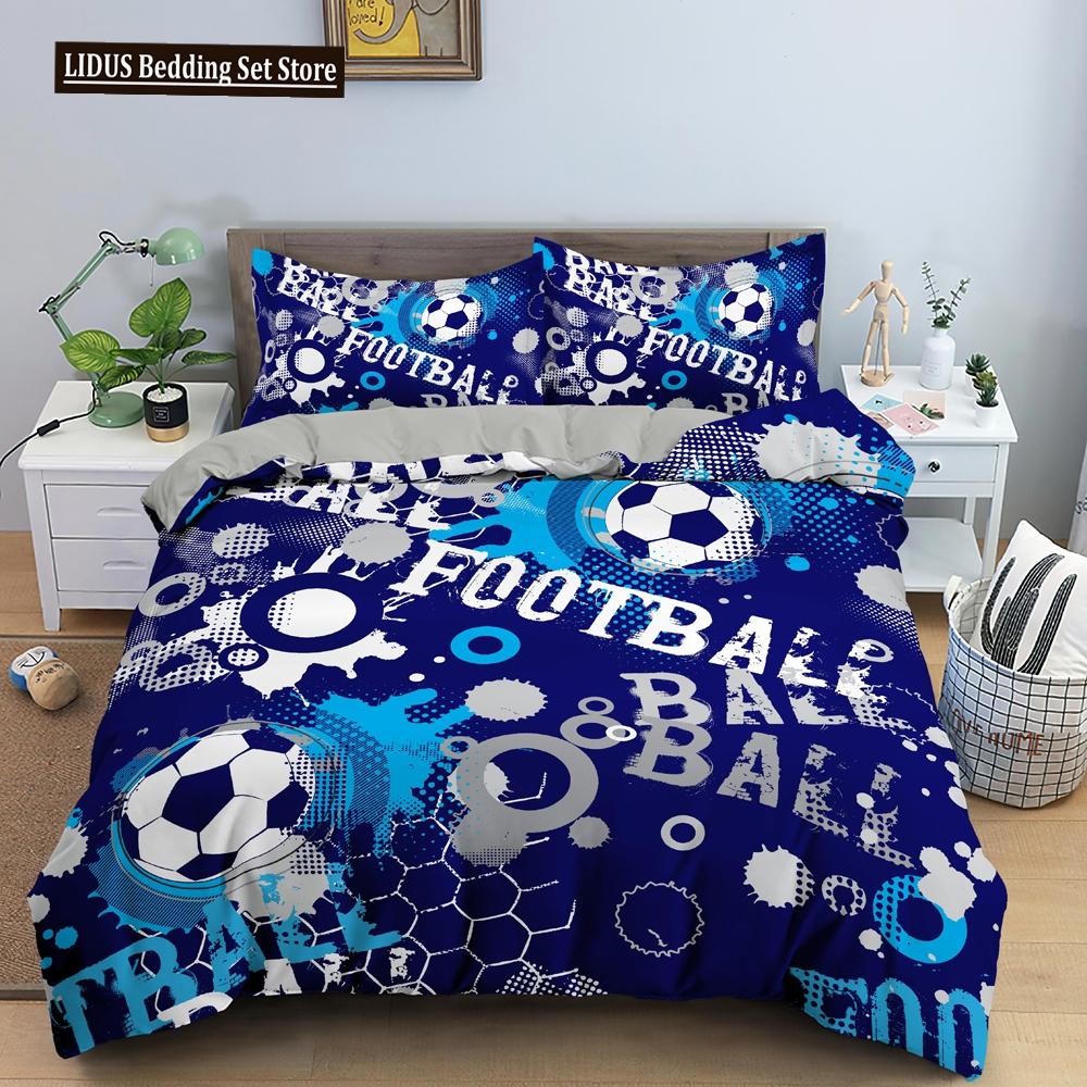 Kolorowy Zestaw Pościeli Piłkarskiej Chłopcy Dziewczynki Rozmiar Twin Queen Poszwa na Kołdrę Poszewka na Poduszkę Łóżko Dzieci Dorośli Moda Tekstylia Domowe