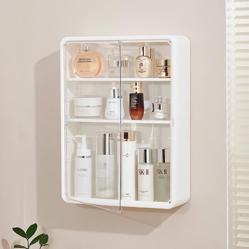 Wandmontierter, bohrfreier, staubdichter Badezimmer-Hautpflege-Organizer