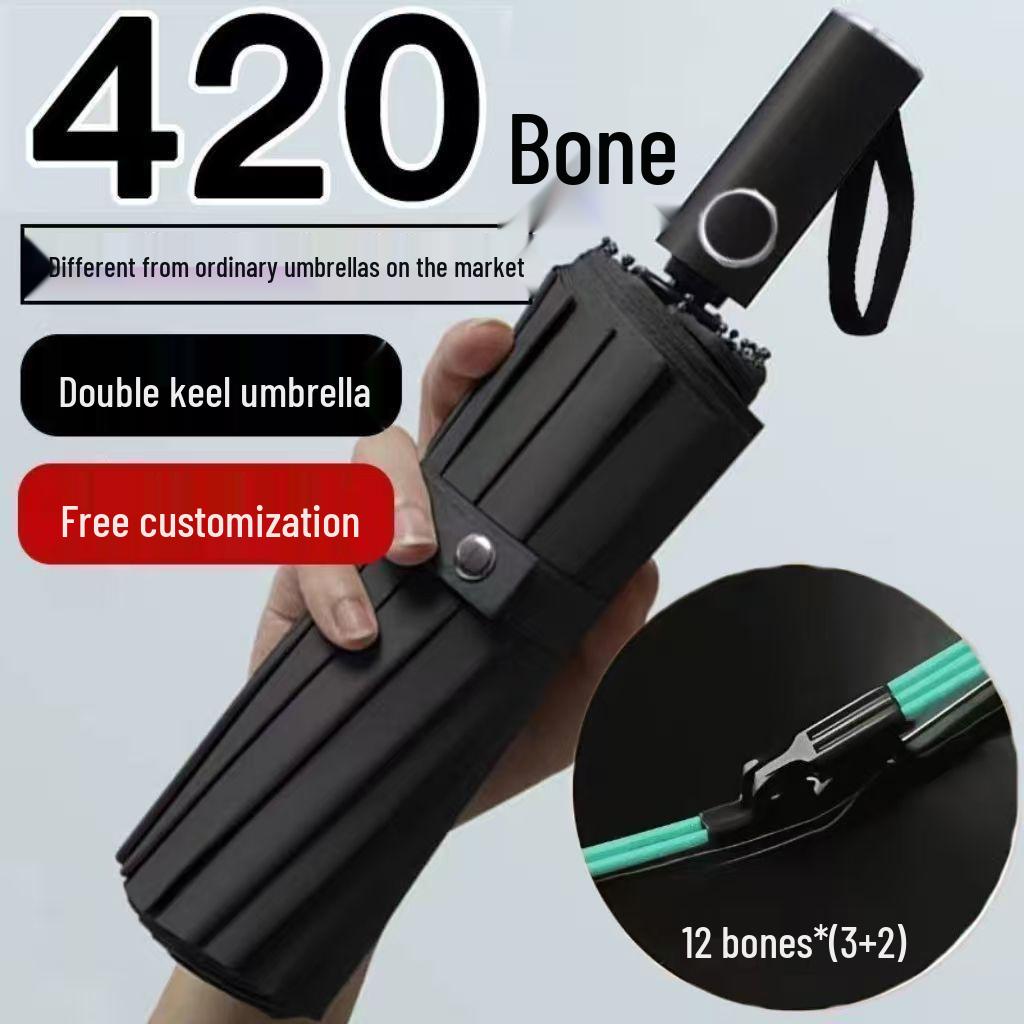 420-Bone Windproof Dual-Use Reinforced Folding Umbrella - Sunshade & Rain Protection for Men
