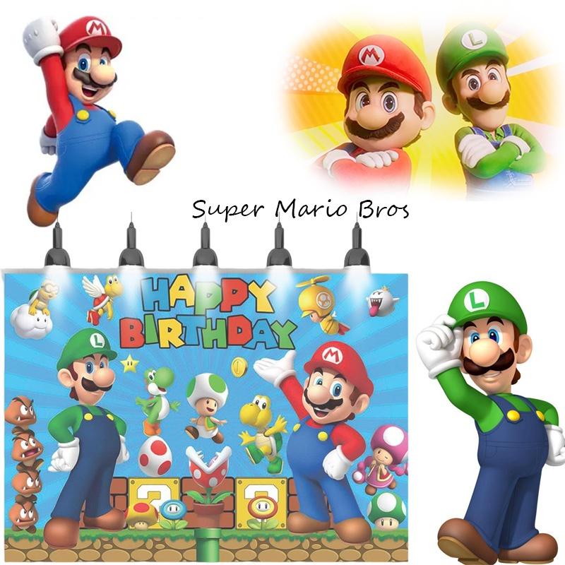 Super Mario Bros. Thema 3d Achtergrond Voor Kinderverjaardagsfeest Mario En Luigi