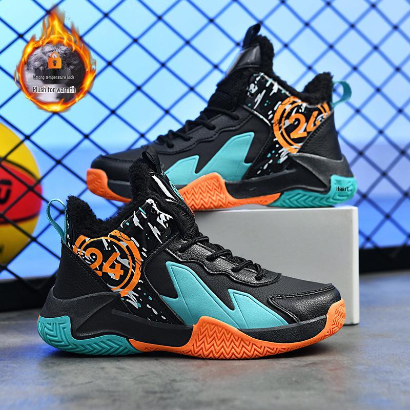 

Children s Cotton-Padded Basketball Shoes: Autumn/Winter, Non-Slip, Wear-Resistant, Boys Court Training Footwear 39 чорний/помаранчевий