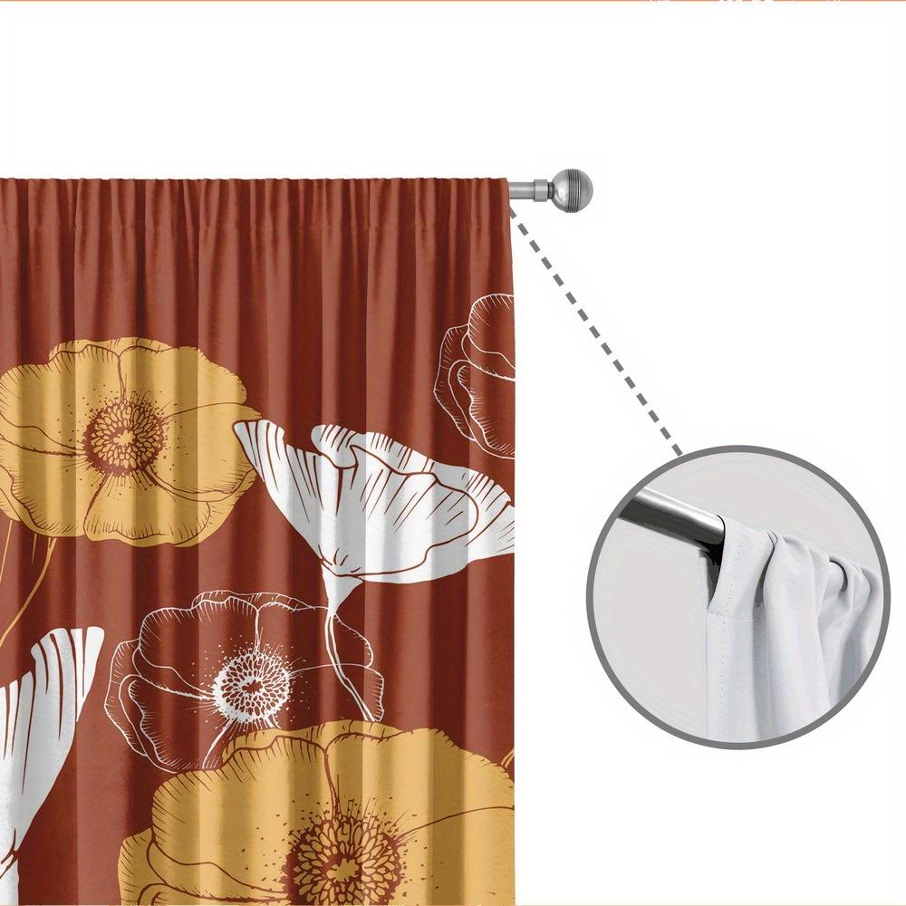 Orange Floral Pattern Curtains Polyester Fabric Suitable Bedroom Living Room Decoration Set Of 2 Made Machine Washable Decor