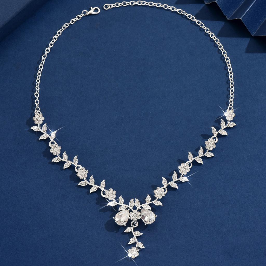 1PC Women's Fashion Trendy Water Drop Leaf Design Necklace Zircon Suitable for Date, Party, Festival Gifts-2171