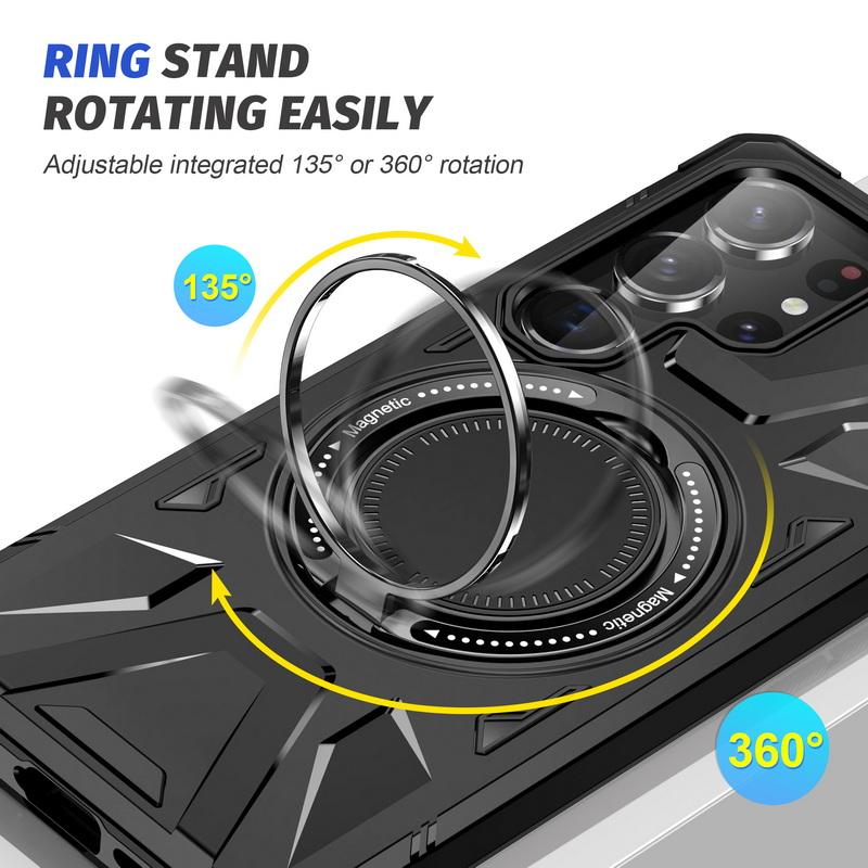 Solid Color Wireless Charge Case For Samsung S25 Ultra S24 S23 FE A55 A35 A15 A54 A14 A34 A24 Metal Ring Stand Shockproof Magnetic Back Cover