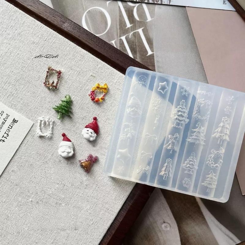 3D Silicone Nail Mold for DIY Nail Art Christmas Tree Snowman Gingerbread Man Transparent Design Template Manicure Tool