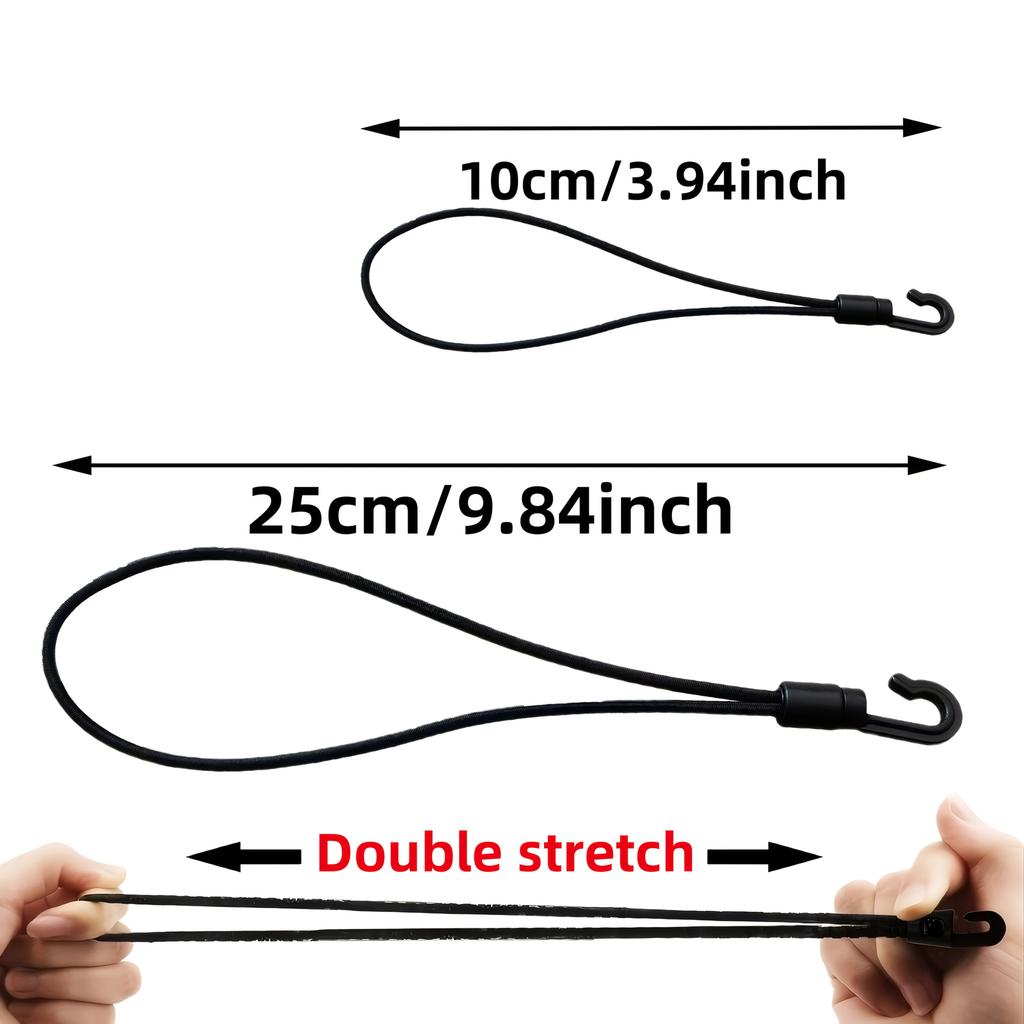 5/10pcs Heavy-Duty Elastic Tie Ties | Secure & Durable Nylon Stretch Straps with Metal Hooks - Corrosion-Resistant Black Straps