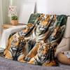 Forest Tiger Camping Print Throw Blanket - Cute Cartoon Animal Motif Soft Lightweight Accent for Sofa Bed Travel Office