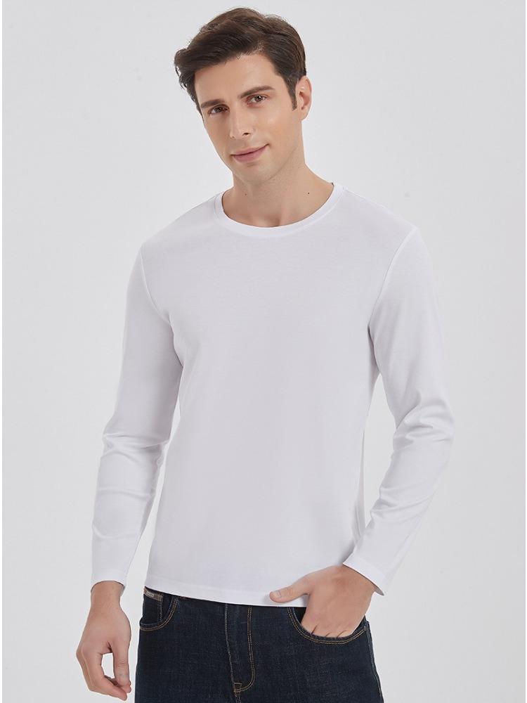 190g Double-sided Liquid Ammonia Mercerized Cotton T-shirt Business Casual Youth Premium Pure Cotton Long-sleeve T-shirt Minimalist Tops