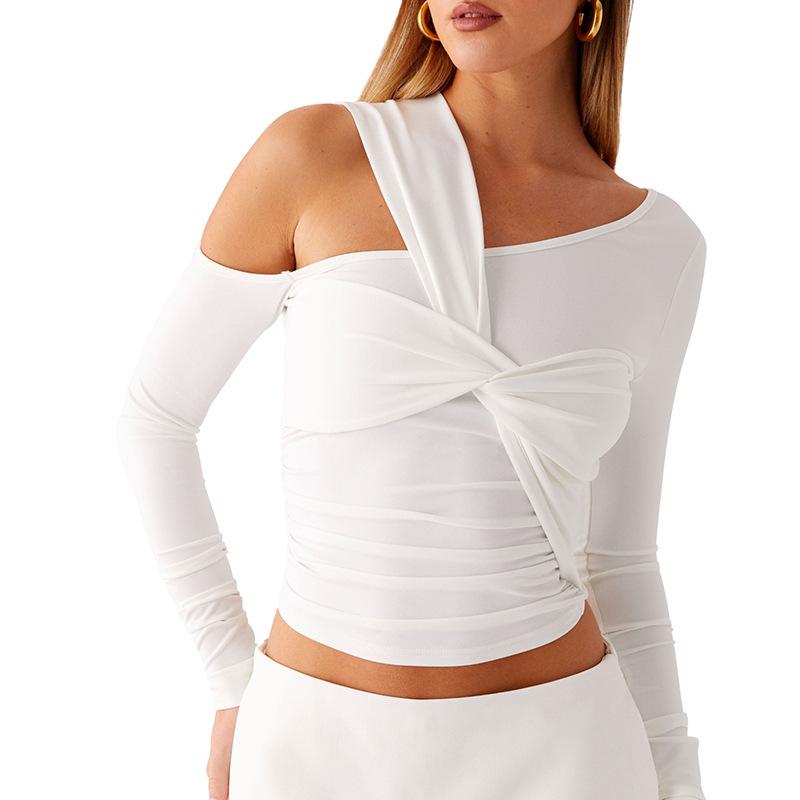 Q25TP244 European Asymmetrical Twisted Slim Fit Long Sleeve Top - Women's Summer & Autumn Collection