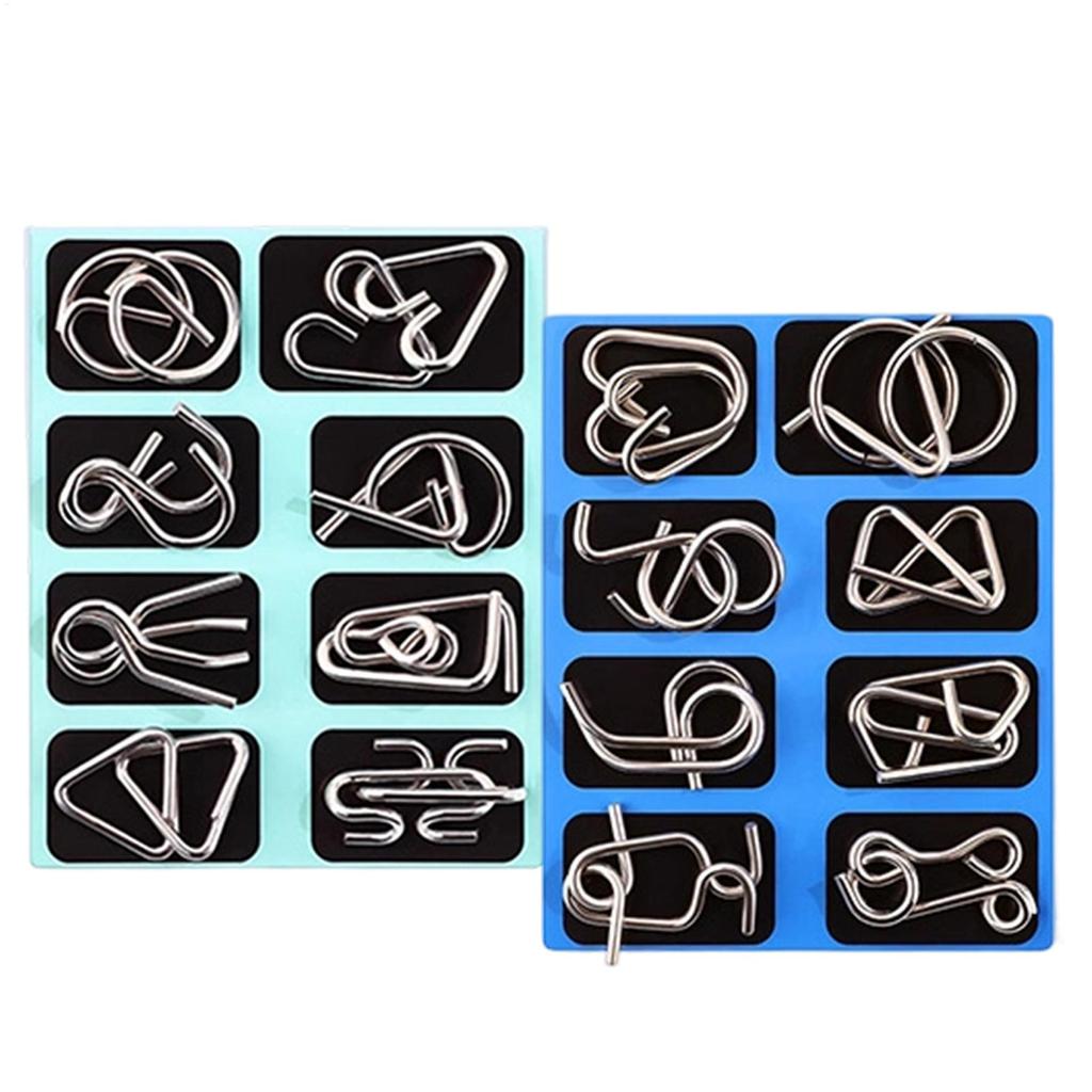 16pcs/Set Metal Brain Teaser Puzzles Interlock Unlock Ring Fun Metal Chinese Ring Puzzle Intelligent Brain Teaser for Kids Adult