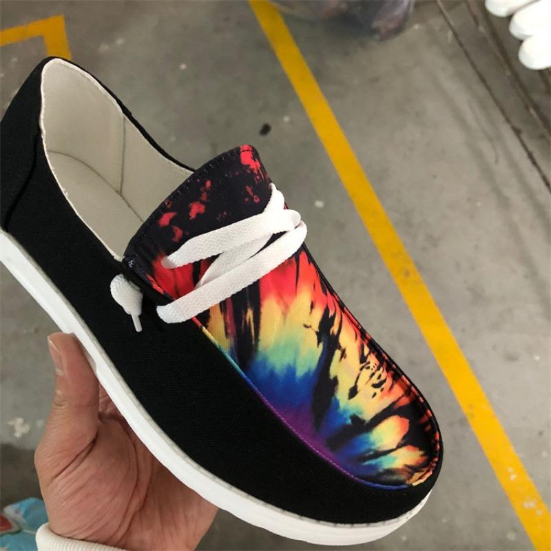 Spring and summer new thick-soled lace-up sports shoes flat-soled casual shoes large size color matching canvas single shoes women