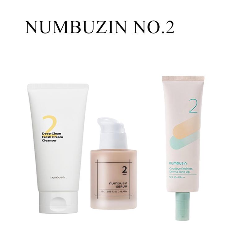 NUMBUZIN Krem Derma No.2 Tone Up Good Bye Redness SPF50+PA++++ /Serum: Kremowe serum proteinowe/Głęboko oczyszczający świeży krem do mycia