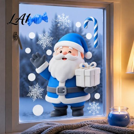 Snowman Glass Stickers Christmas Static Window Clings Reusable with Santa Claus Festive Home Decor Xmas Tree Patterns Removable Decals for