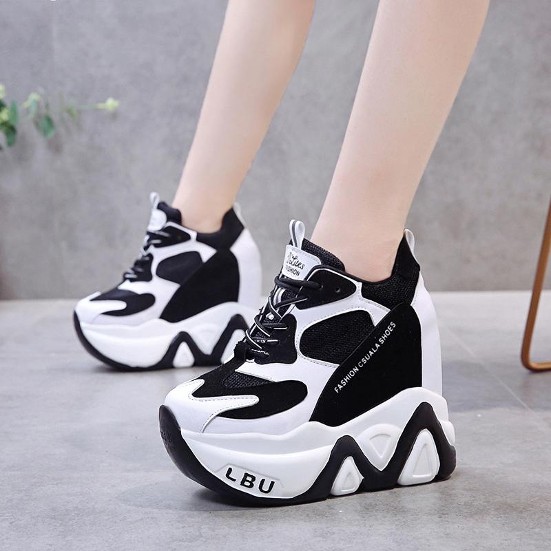 Fashion High-Quality Trainers Sneakers Women High Platform Shoes New Breathable Women Height Increasing Shoes 12.5CM Thick Sole Woman