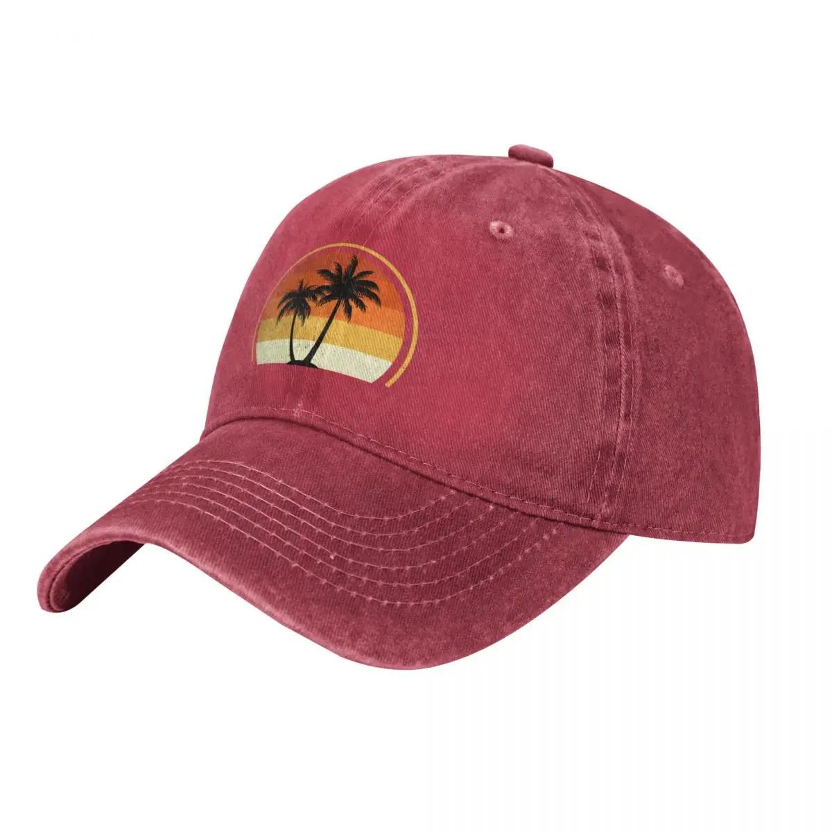 Retro Palm Trees Sun Vintage Baseball Cap foam party Hat Trucker Cap cute Golf Hats Unisex Womens
