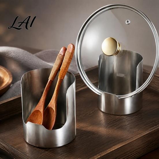 Silbernes Metall Küchengerät Edelstahl Topfdeckel und Löffelhalter 2-in-1 Vertikaler Utensilienplatzsparender Werkzeug Organizer Halter Platzsparend