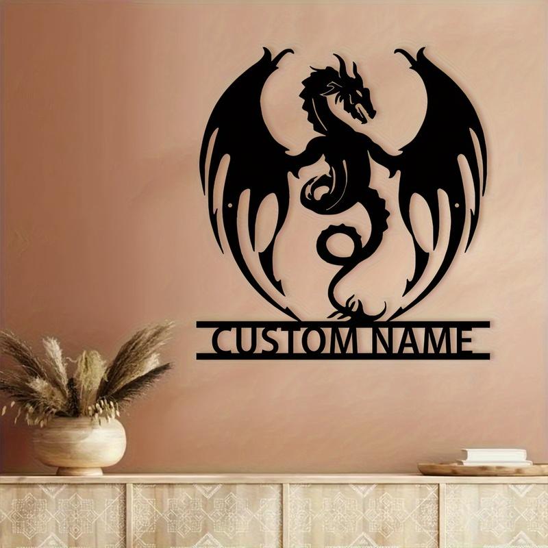Custom Flaming Dragon Wall Art Decor, Farmhouse Wall Decoration, Metal Flaming Dragon Art, Custom Names, Porches, Patio Presents