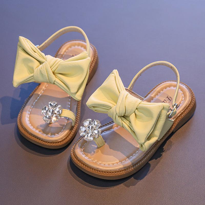 

Girls Princess Shoes Soft Soles Comfort Kids Bow Beach Shoe Summer New Style Rhinestone Sandals Anti Slip Child Open Toe Sandals 26insole16.4cm жёлтый