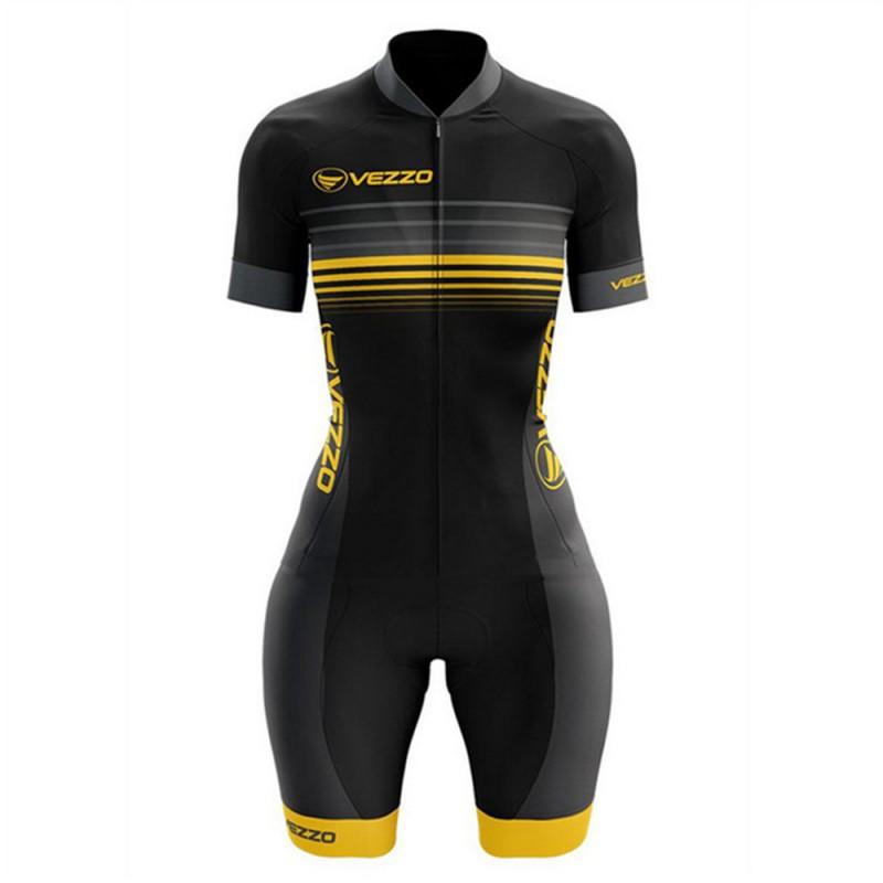 VEZZO Short-sleeved Triathlon Jumpsuit Men Women Colorful Pattern Cycling Clothes