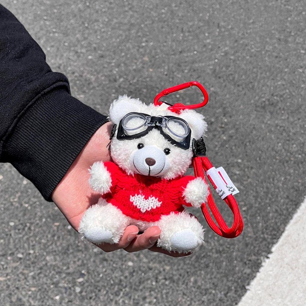 Creative Key Chain Pilot Bear Keychain Stuffed Animal Bag Pendant Plush Key Ring Cartoon Decoration Gift Jewelry