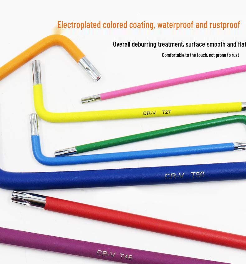 Industrial Color Hex Wrench Set: Chrome Vanadium Ball Head, Torx, Phillips, Star, Medium-Long, Foldable, Multi-Purpose.