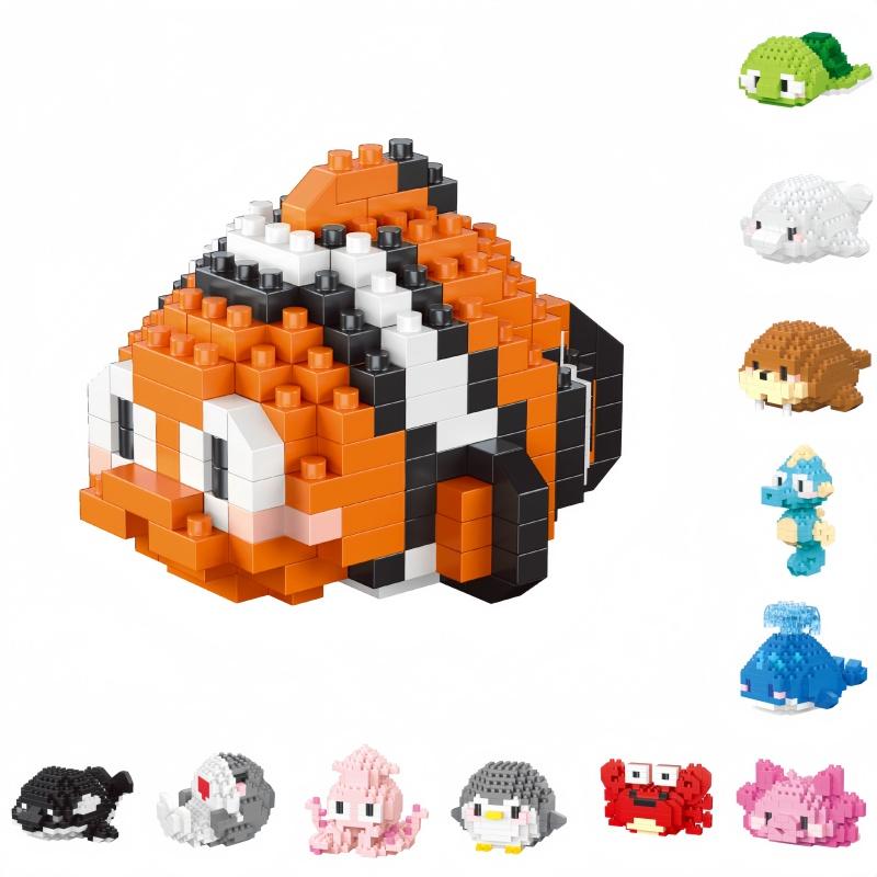 KNEW BUILT Clownfish Whale Seahorse Shark Oceanic Micro Mini Building Block Toy-Puzzle Gift for KidDecorate RoomsEasy Assemble