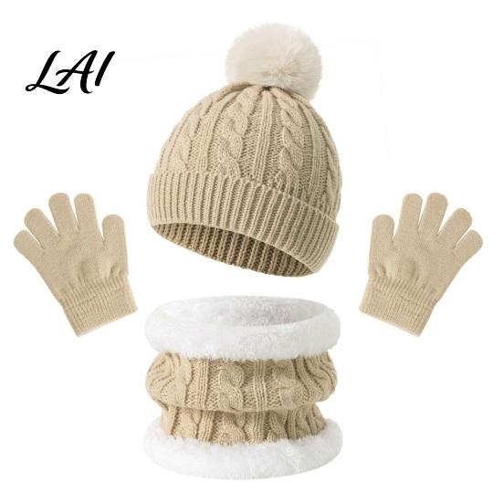 Five Finger Winter Gloves for Toddlers Kids Warm Knit Set Bear Ear Hat Fleece Lined Neck Gaiter & Weather Resistant Thermal Set Full Gloves,