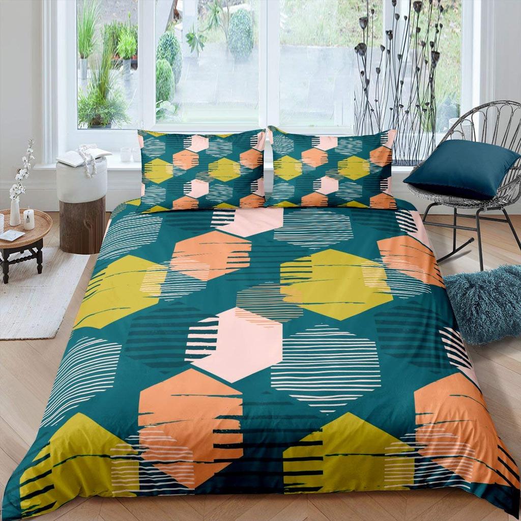 Geometrisches Bettbezug-Set Queen-Size Sechseckige Waben Bettwäsche-Set 3D Kinder Jungen Mädchen 2/3-teiliges Bettdeckenbezug-Set Kissenbezug