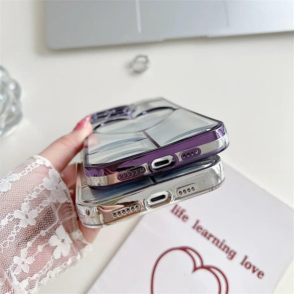 Luxury Electroplate Love Heart Phone Case For iPhone 11 Case Iphone 13 12 14 15 Pro Max 14 15 Plus Shockproof Bumper Clear Cover