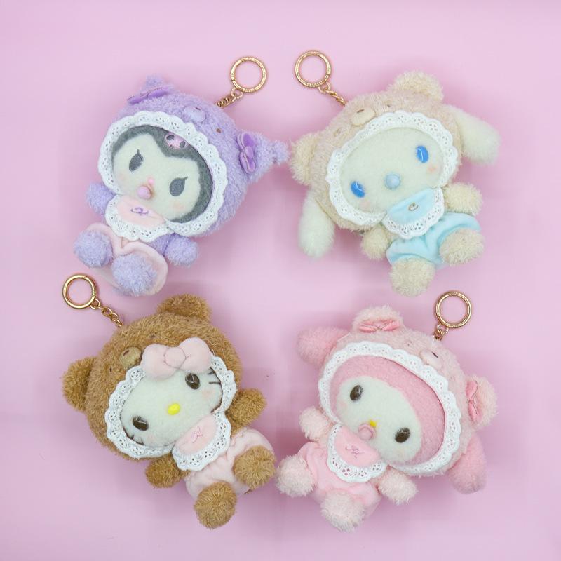 New Style Sanrio Latte Pacifier Cartoon Kulomi Cinnamoroll Melody Hello Kitty Cat Plush Toy Keychain Ornament Pendant Gifts