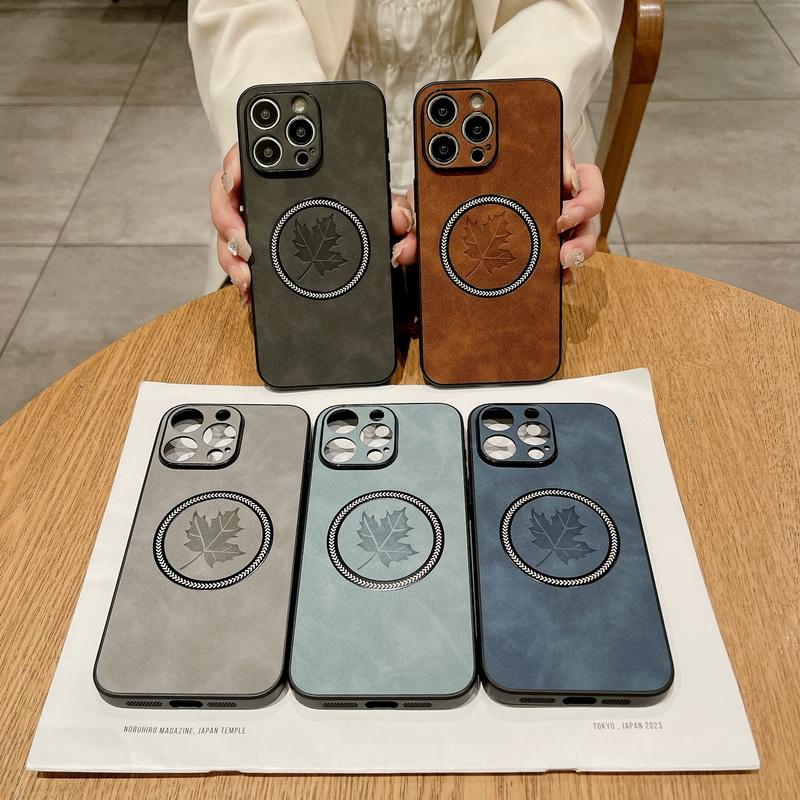 Lambskin Maple Leaf Phone Shell For iPhone 16 15 14 13 Pro Max 12 Pro 11 XS XR 8 7 Plus Magnetic Shockproof Luxury Leather Slim for Magsafe Case Cover