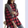 2025 Women's Plaid Lapel Long-Sleeve Mid-Length Fashion Shirt