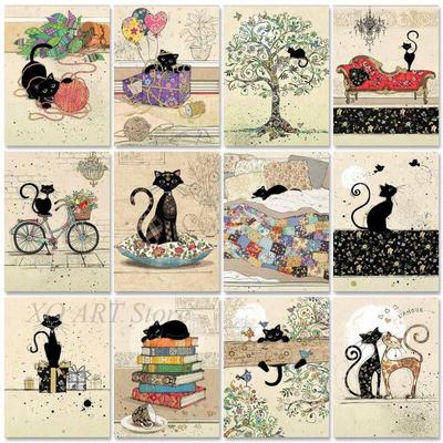 Modern Cute Black Cats Canvas Paintigs And Prints Wall Art Animals Posters HD Pictures For Living Room Home Decor Frameless Gift