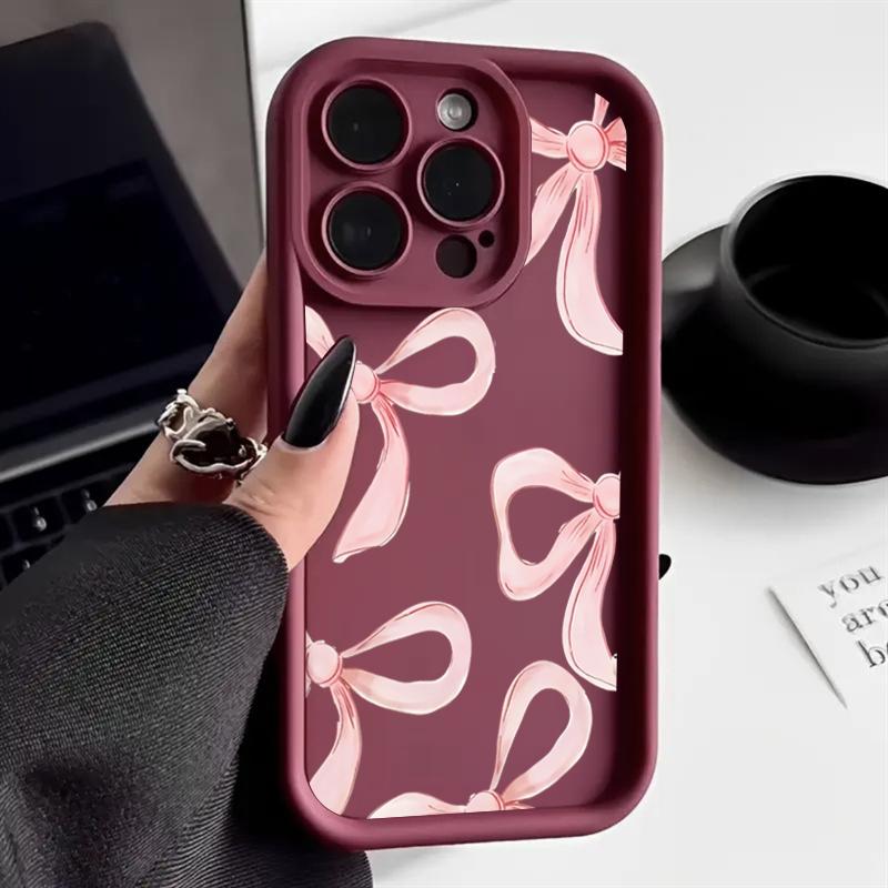 Pink Bow Knot Silicone Phone Case For iPhone 15 14 13 12 11 16 Pro Max 7 8 Plus X XS XR SE 2020 Shockproof Candy Soft Cover