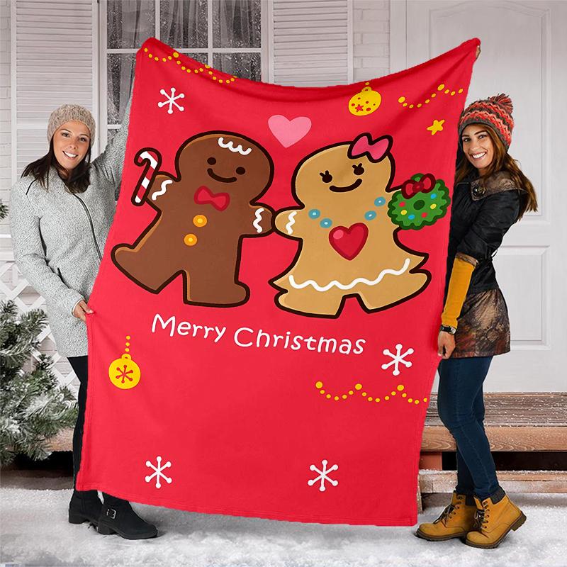 Christmas gingerbread man Theme Printed Blanket - Perfect for Couch, Bed, Travel & Outdoor Use | Machine Washable, Cozy & Durable.
