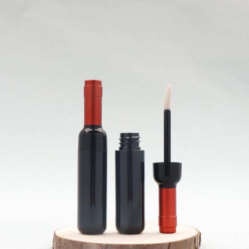 5ml Korean-Style Red Wine-Inspired Lip Gloss Tube, Plastic, Round, In Stock