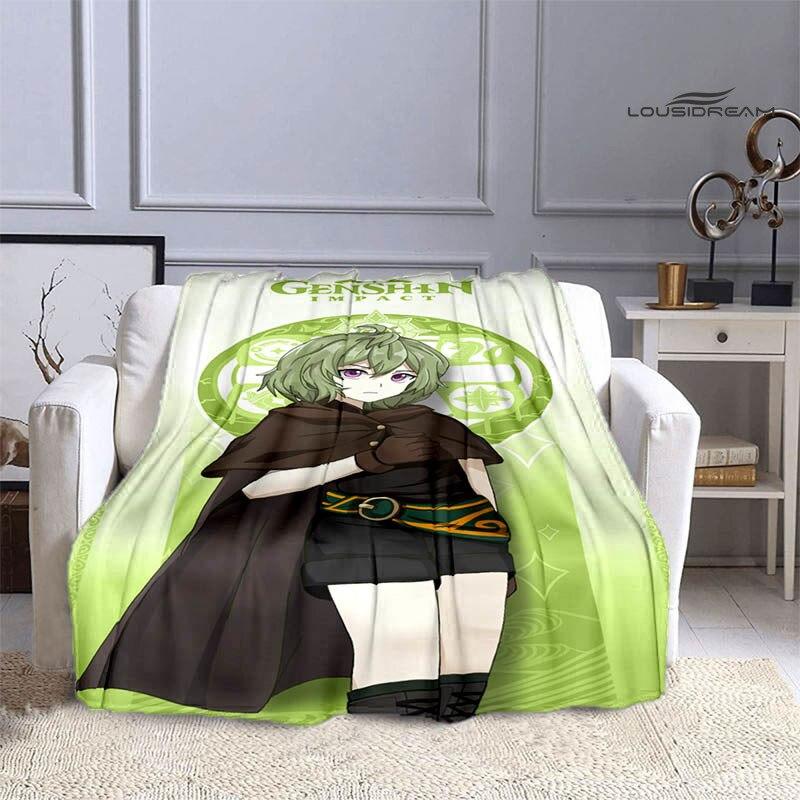 Deka Genshin s kresleným potiskem flanelová měkká a pohodlná deka rozkládací pohovka, kterou musíte mít jako dárek k narozeninám